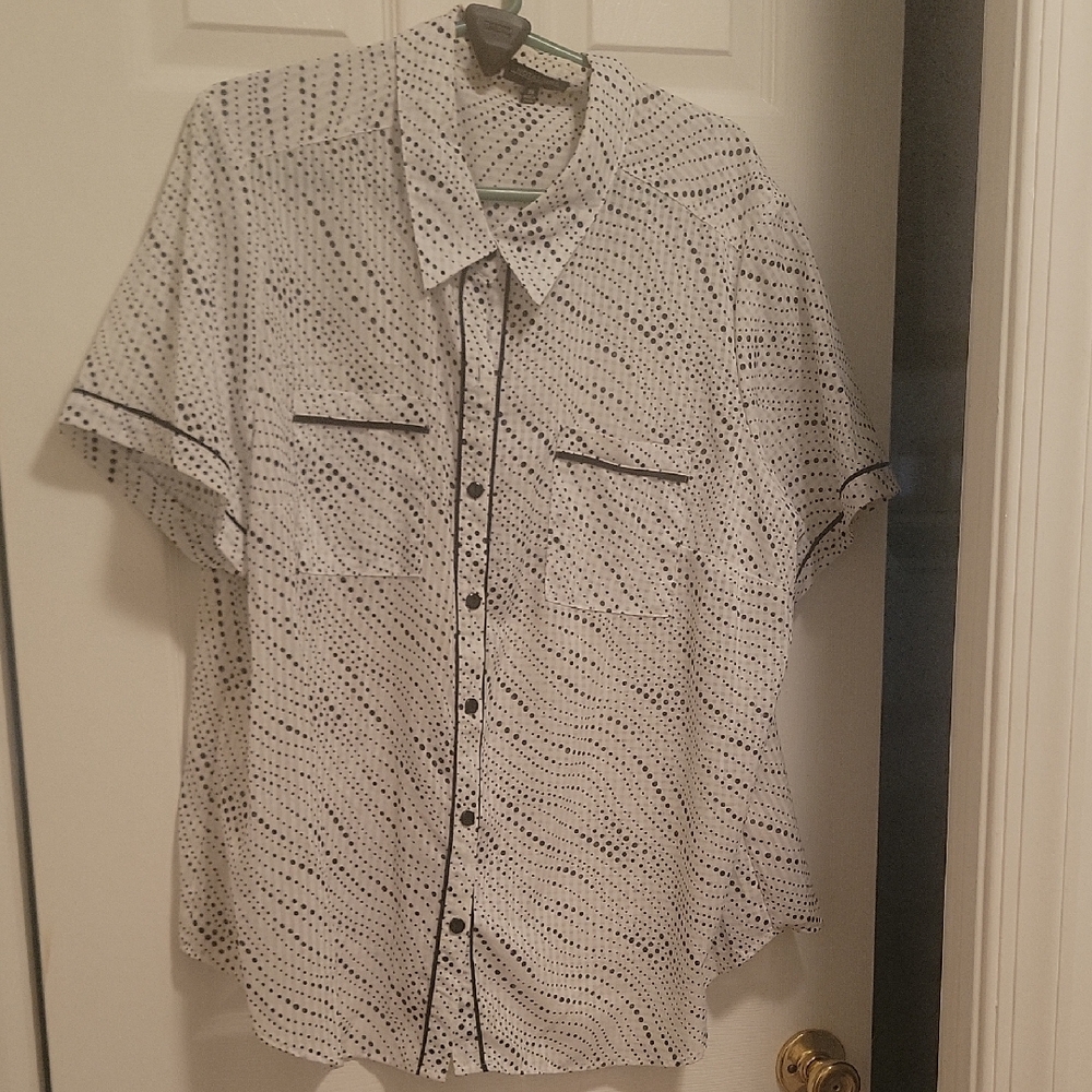 Men's White and Black Polka Dot Shirt